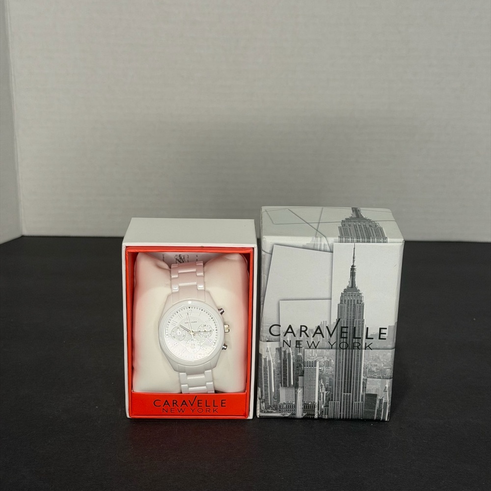 Caravelle New York Women's White Ceramic Chronograph Watch